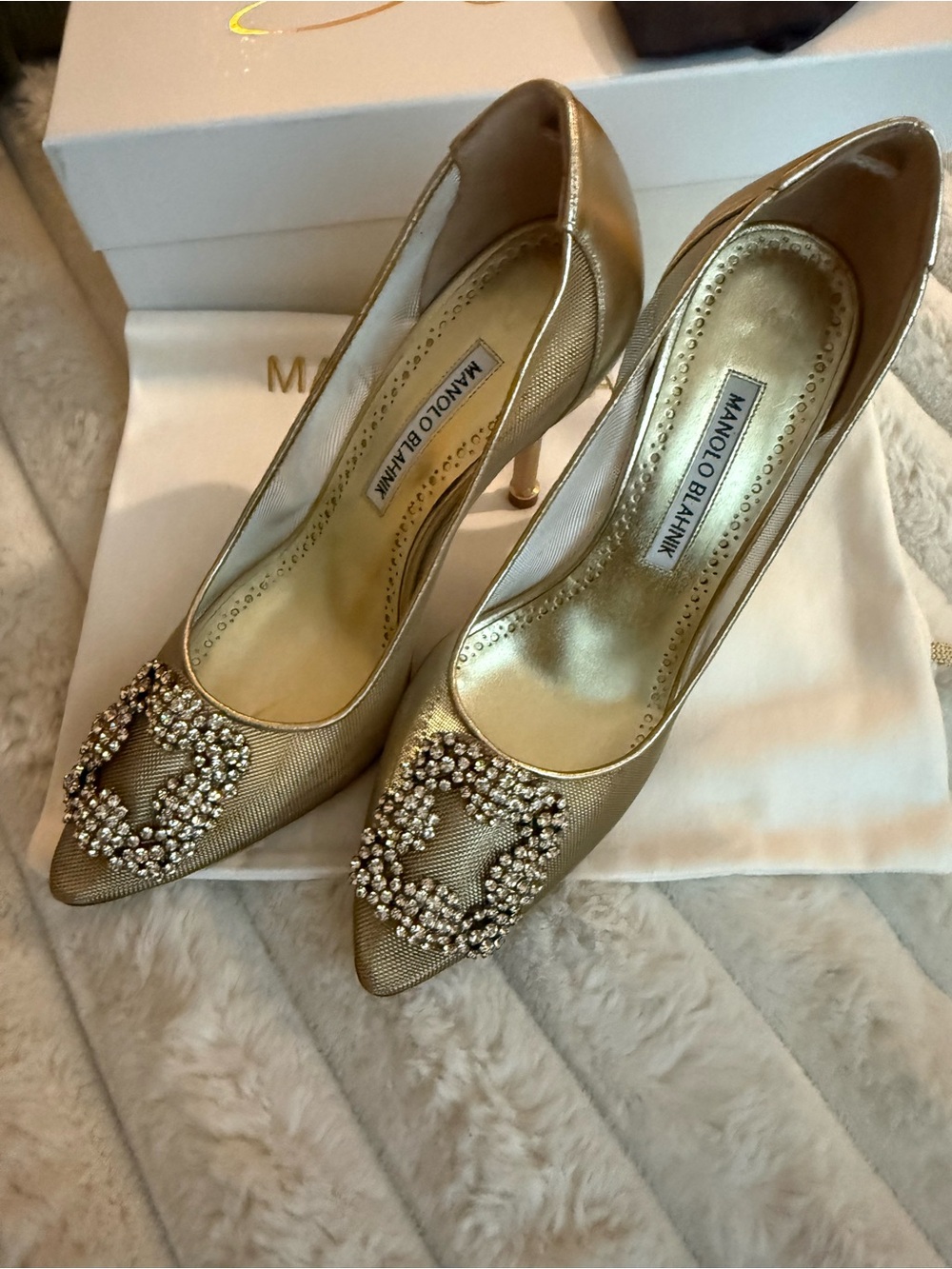 Manolo Blahnik Hangisi Crystal Buckle Mesh Pump NIB 6.5 US / 36.5 EU - Picture 5 of 15